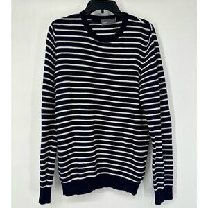 Vince pullover crew neck cotton waffle knit striped sweater size M Navy white
